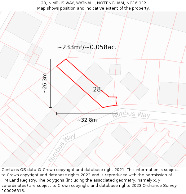 28, NIMBUS WAY, WATNALL, NOTTINGHAM, NG16 1FP: Plot and title map