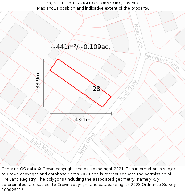 28, NOEL GATE, AUGHTON, ORMSKIRK, L39 5EG: Plot and title map