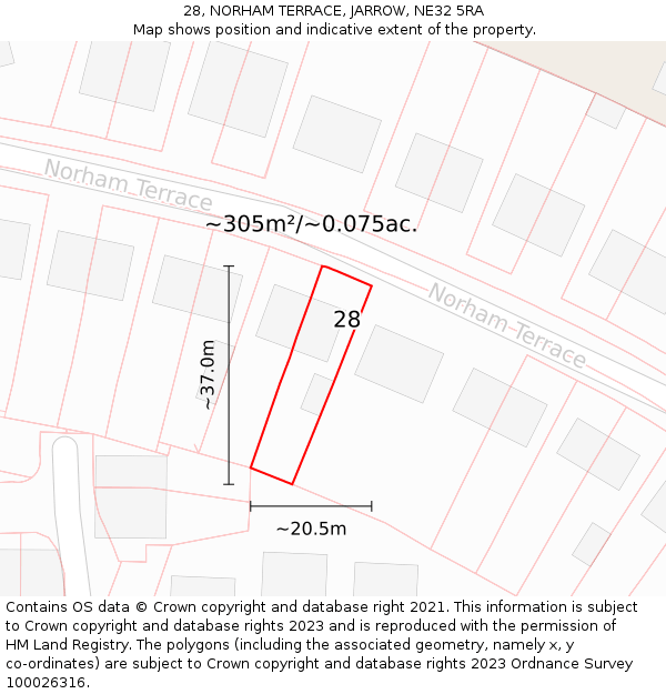28, NORHAM TERRACE, JARROW, NE32 5RA: Plot and title map