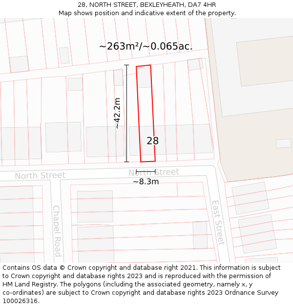 28, NORTH STREET, BEXLEYHEATH, DA7 4HR: Plot and title map