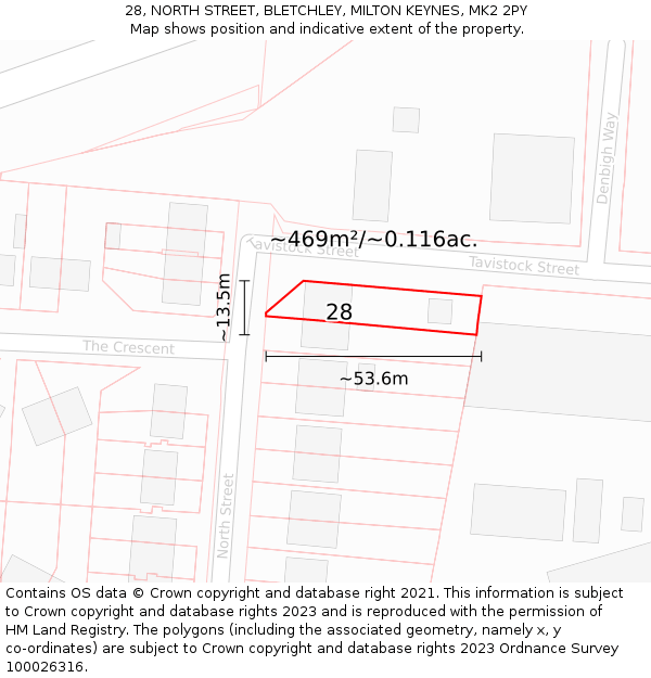 28, NORTH STREET, BLETCHLEY, MILTON KEYNES, MK2 2PY: Plot and title map