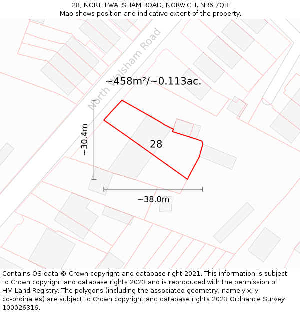 28, NORTH WALSHAM ROAD, NORWICH, NR6 7QB: Plot and title map