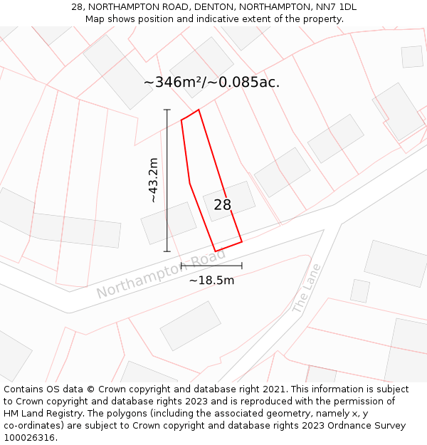 28, NORTHAMPTON ROAD, DENTON, NORTHAMPTON, NN7 1DL: Plot and title map