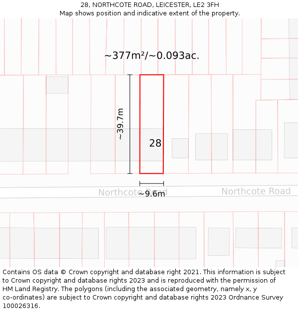 28, NORTHCOTE ROAD, LEICESTER, LE2 3FH: Plot and title map