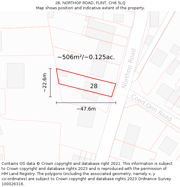 28, NORTHOP ROAD, FLINT, CH6 5LQ: Plot and title map