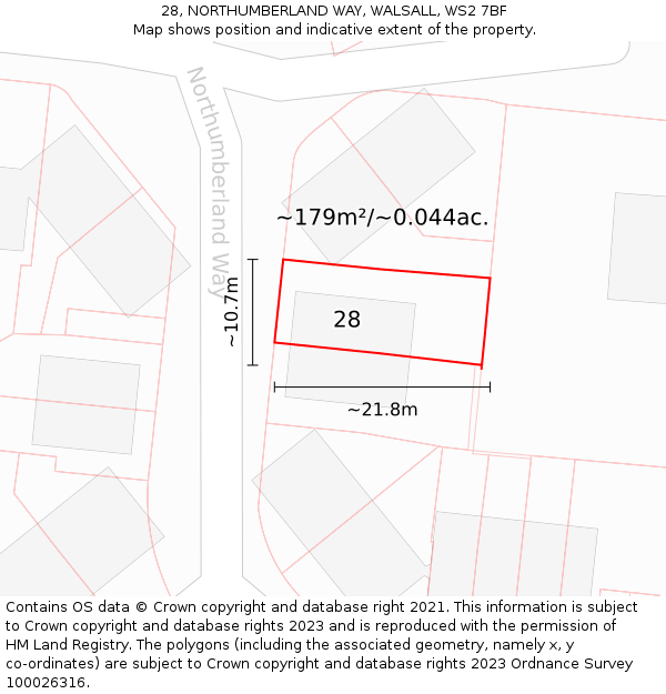 28, NORTHUMBERLAND WAY, WALSALL, WS2 7BF: Plot and title map