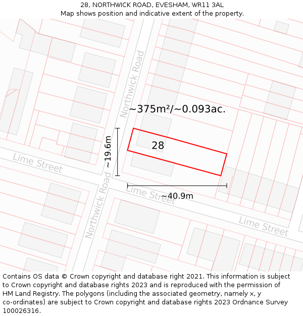 28, NORTHWICK ROAD, EVESHAM, WR11 3AL: Plot and title map