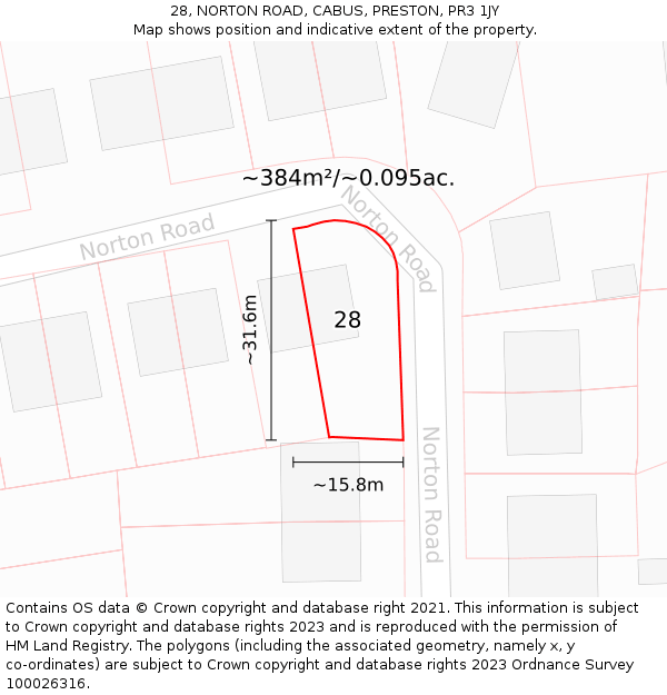 28, NORTON ROAD, CABUS, PRESTON, PR3 1JY: Plot and title map