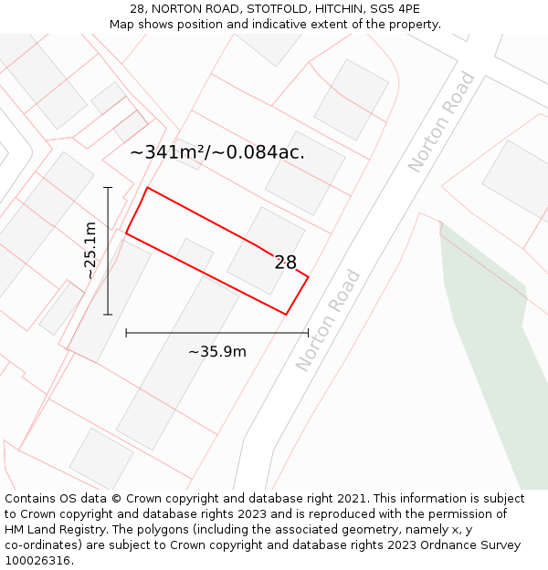 28, NORTON ROAD, STOTFOLD, HITCHIN, SG5 4PE: Plot and title map