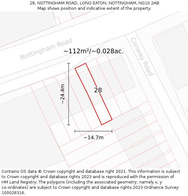 28, NOTTINGHAM ROAD, LONG EATON, NOTTINGHAM, NG10 2AB: Plot and title map