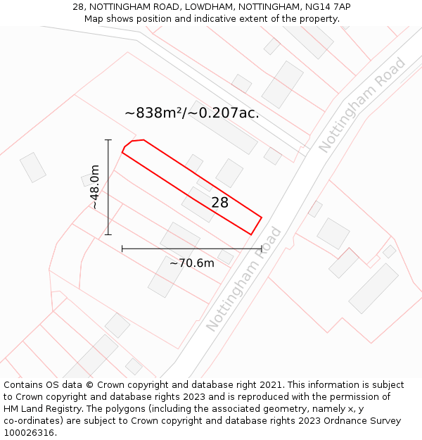 28, NOTTINGHAM ROAD, LOWDHAM, NOTTINGHAM, NG14 7AP: Plot and title map