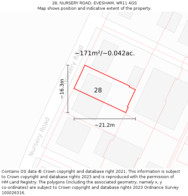 28, NURSERY ROAD, EVESHAM, WR11 4GS: Plot and title map