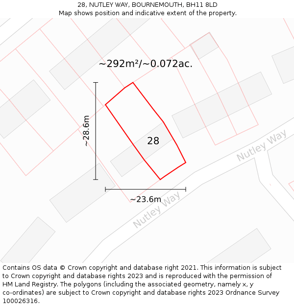 28, NUTLEY WAY, BOURNEMOUTH, BH11 8LD: Plot and title map