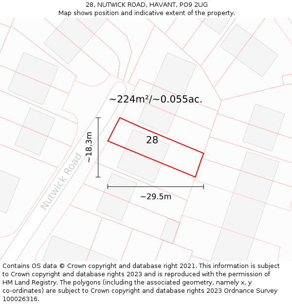 28, NUTWICK ROAD, HAVANT, PO9 2UG: Plot and title map
