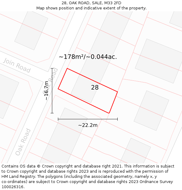 28, OAK ROAD, SALE, M33 2FD: Plot and title map