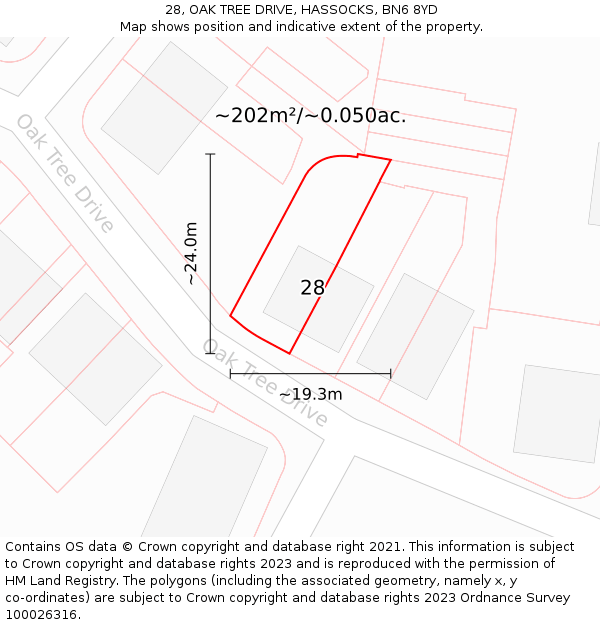 28, OAK TREE DRIVE, HASSOCKS, BN6 8YD: Plot and title map