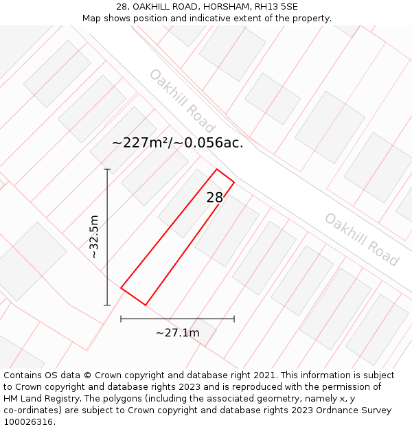 28, OAKHILL ROAD, HORSHAM, RH13 5SE: Plot and title map
