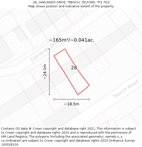 28, OAKLANDS DRIVE, TRENCH, TELFORD, TF2 7DZ: Plot and title map