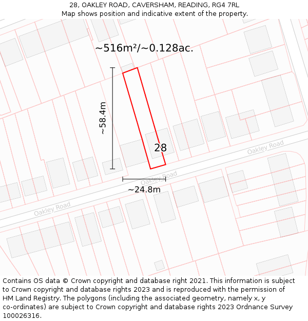 28, OAKLEY ROAD, CAVERSHAM, READING, RG4 7RL: Plot and title map