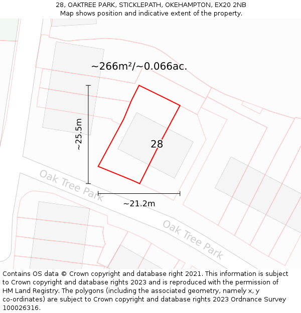 28, OAKTREE PARK, STICKLEPATH, OKEHAMPTON, EX20 2NB: Plot and title map
