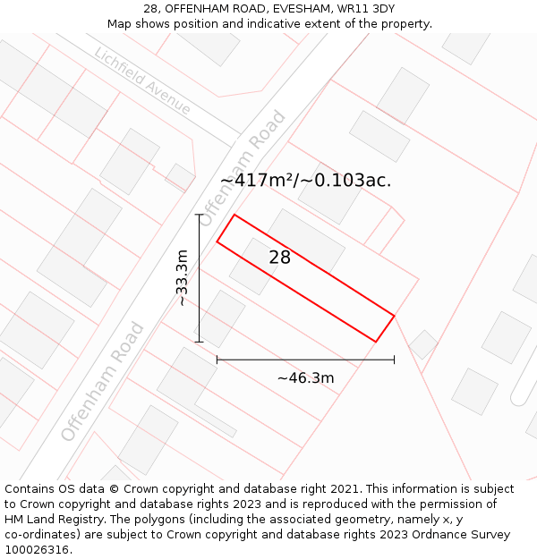 28, OFFENHAM ROAD, EVESHAM, WR11 3DY: Plot and title map