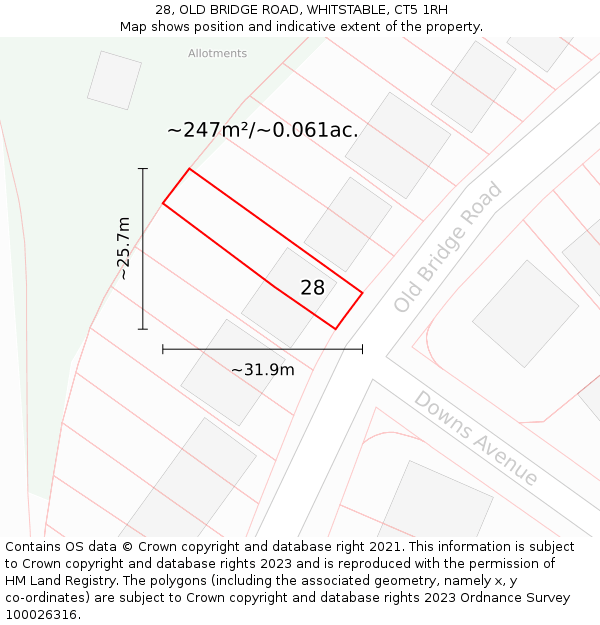28, OLD BRIDGE ROAD, WHITSTABLE, CT5 1RH: Plot and title map