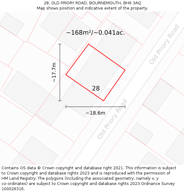 28, OLD PRIORY ROAD, BOURNEMOUTH, BH6 3AQ: Plot and title map