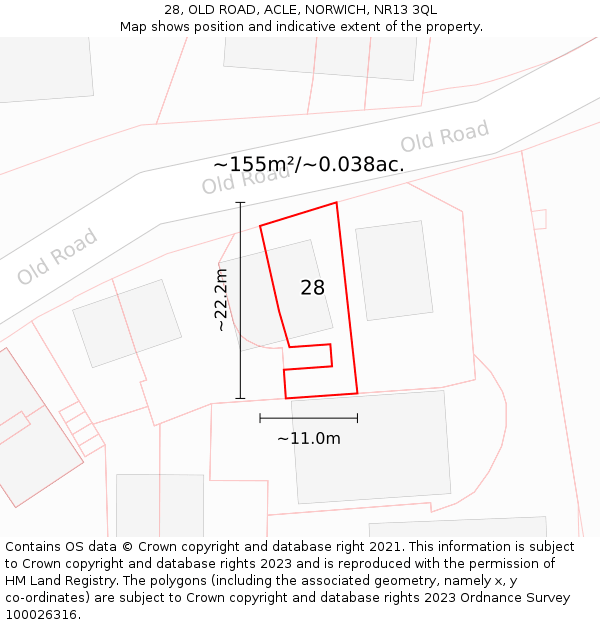 28, OLD ROAD, ACLE, NORWICH, NR13 3QL: Plot and title map