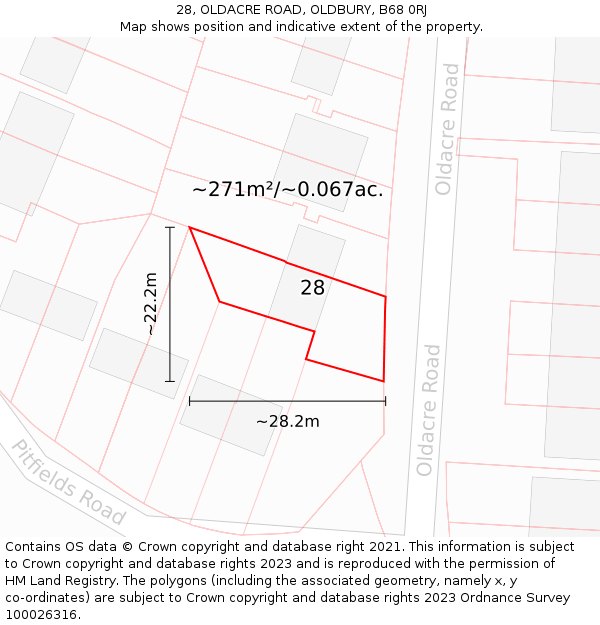 28, OLDACRE ROAD, OLDBURY, B68 0RJ: Plot and title map