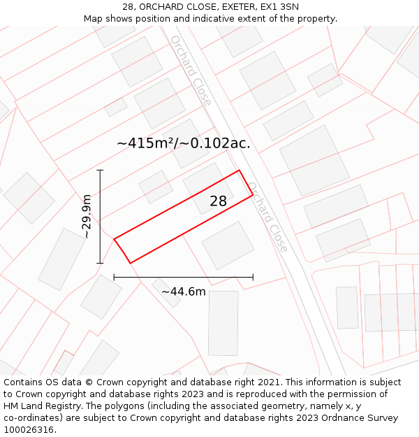 28, ORCHARD CLOSE, EXETER, EX1 3SN: Plot and title map