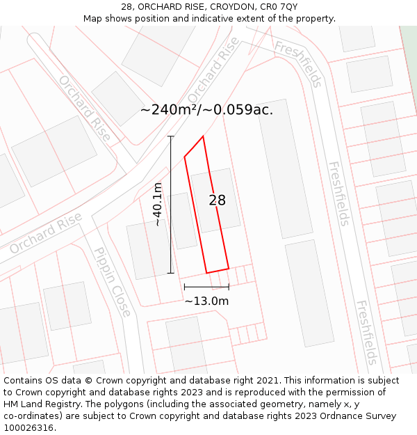 28, ORCHARD RISE, CROYDON, CR0 7QY: Plot and title map