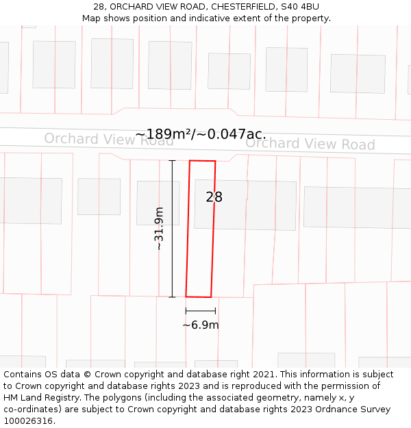 28, ORCHARD VIEW ROAD, CHESTERFIELD, S40 4BU: Plot and title map