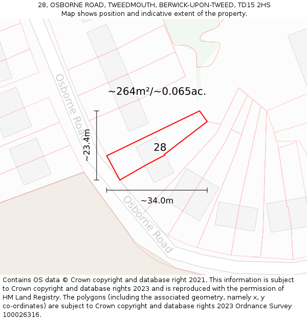 28, OSBORNE ROAD, TWEEDMOUTH, BERWICK-UPON-TWEED, TD15 2HS: Plot and title map