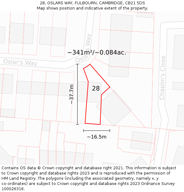 28, OSLARS WAY, FULBOURN, CAMBRIDGE, CB21 5DS: Plot and title map
