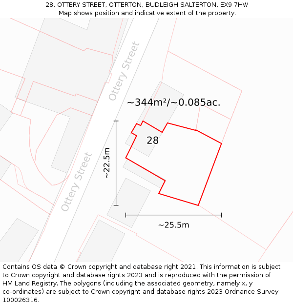 28, OTTERY STREET, OTTERTON, BUDLEIGH SALTERTON, EX9 7HW: Plot and title map