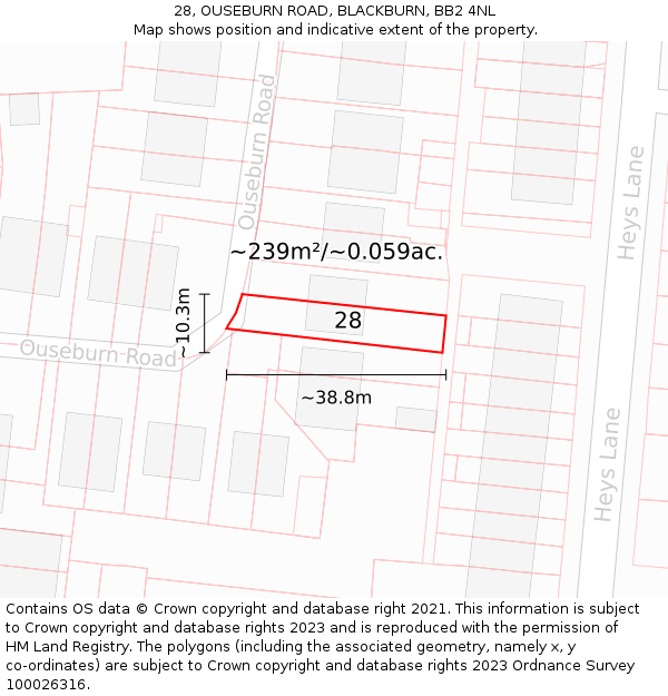 28, OUSEBURN ROAD, BLACKBURN, BB2 4NL: Plot and title map