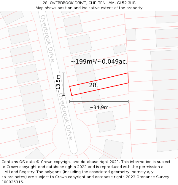 28, OVERBROOK DRIVE, CHELTENHAM, GL52 3HR: Plot and title map