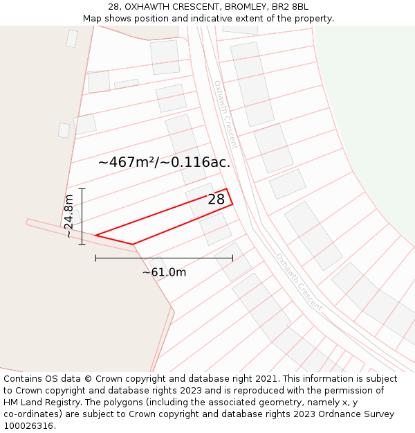 28, OXHAWTH CRESCENT, BROMLEY, BR2 8BL: Plot and title map