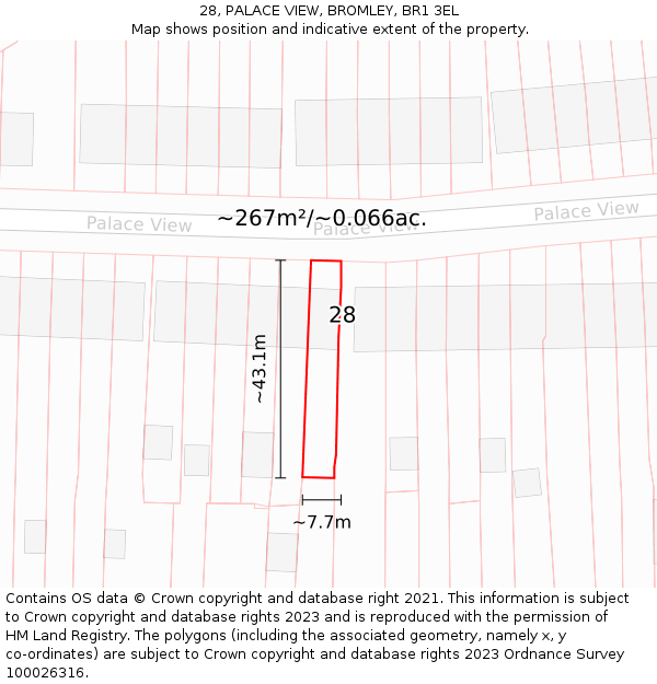 28, PALACE VIEW, BROMLEY, BR1 3EL: Plot and title map
