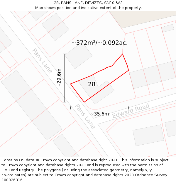 28, PANS LANE, DEVIZES, SN10 5AF: Plot and title map