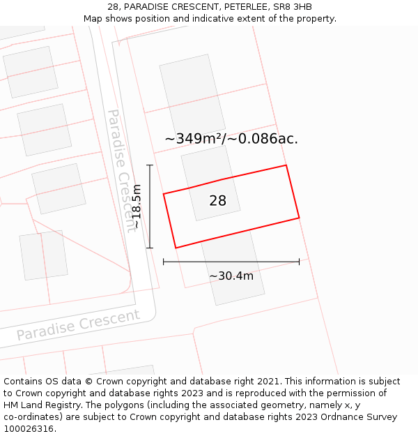 28, PARADISE CRESCENT, PETERLEE, SR8 3HB: Plot and title map