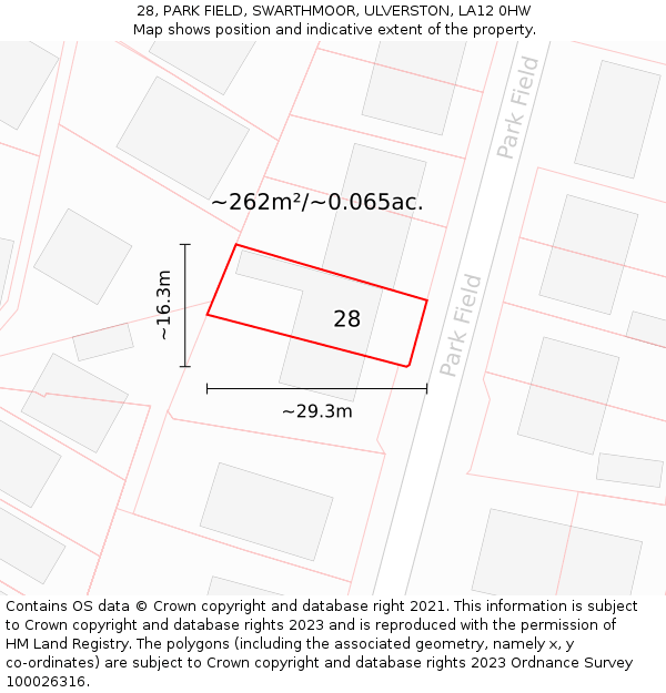 28, PARK FIELD, SWARTHMOOR, ULVERSTON, LA12 0HW: Plot and title map