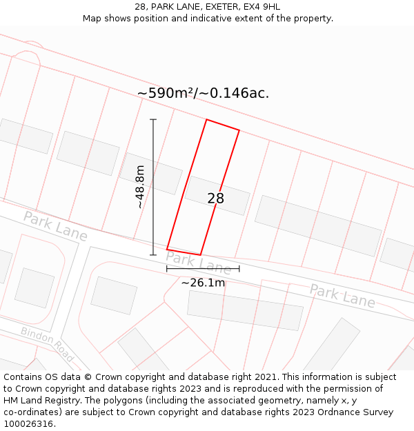 28, PARK LANE, EXETER, EX4 9HL: Plot and title map