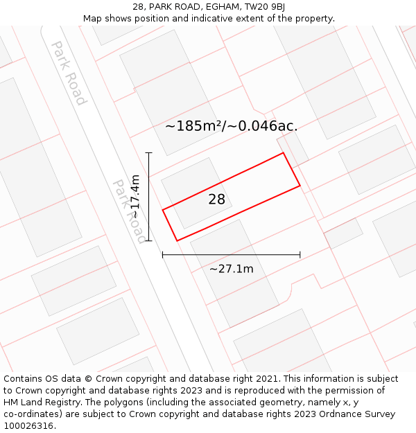 28, PARK ROAD, EGHAM, TW20 9BJ: Plot and title map
