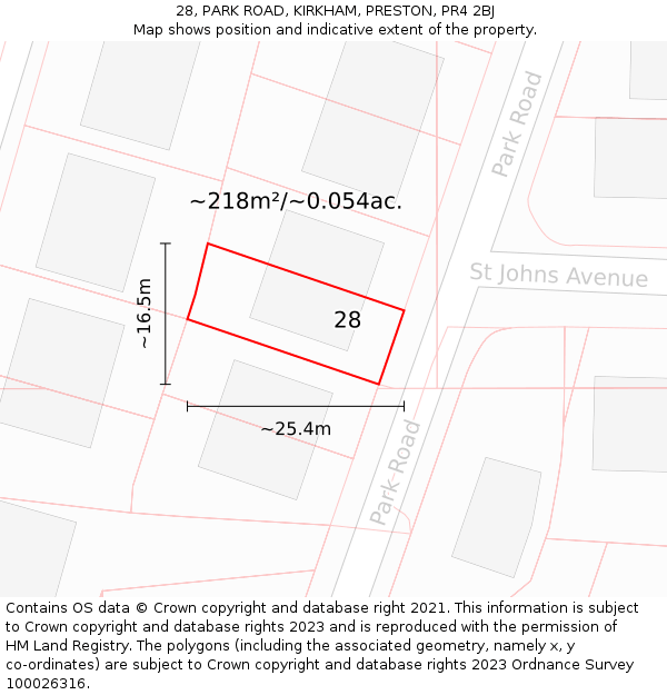28, PARK ROAD, KIRKHAM, PRESTON, PR4 2BJ: Plot and title map