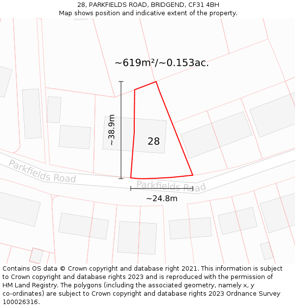 28, PARKFIELDS ROAD, BRIDGEND, CF31 4BH: Plot and title map