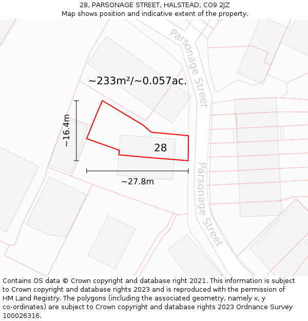 28, PARSONAGE STREET, HALSTEAD, CO9 2JZ: Plot and title map