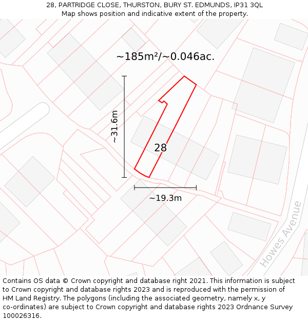 28, PARTRIDGE CLOSE, THURSTON, BURY ST. EDMUNDS, IP31 3QL: Plot and title map