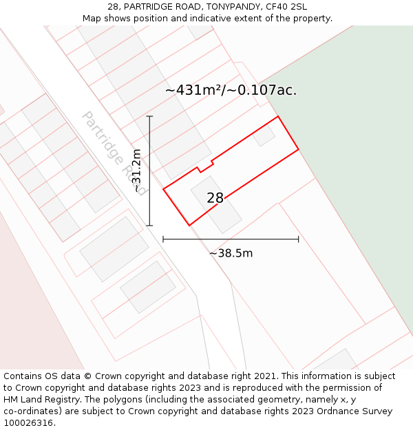 28, PARTRIDGE ROAD, TONYPANDY, CF40 2SL: Plot and title map