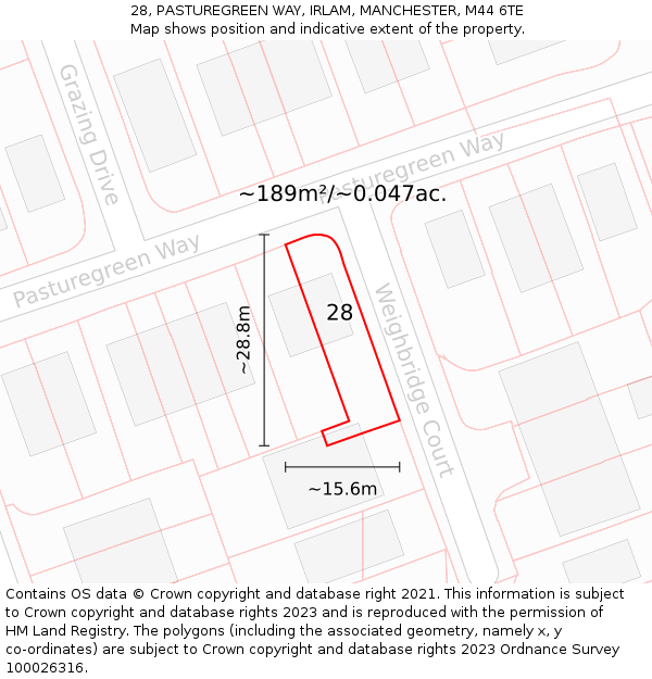28, PASTUREGREEN WAY, IRLAM, MANCHESTER, M44 6TE: Plot and title map